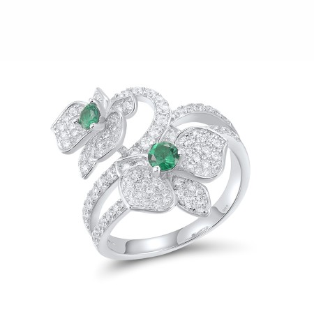 Sterling Silver Ring Green Spinel,White Cubic Zirconia (R317275GSZSL925) - US 6