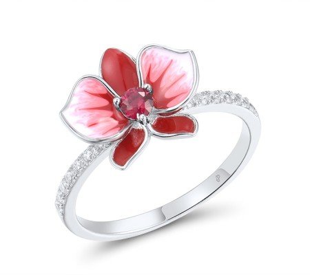 Sterling Silver Ring Created Ruby,Enamel,White Cubic Zirconia (R317278ENASL925) - US 6