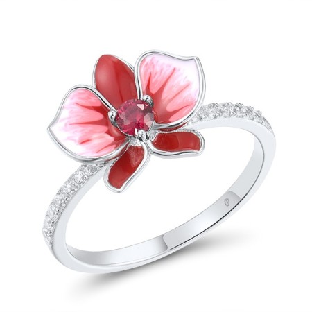 Sterling Silver Ring Created Ruby,Enamel,White Cubic Zirconia (R317278ENASL925) - US 6
