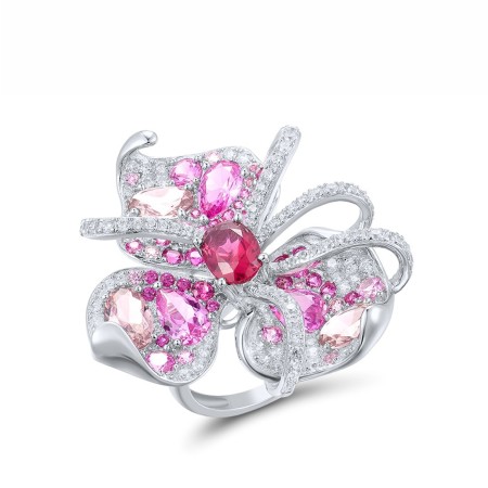 Sterling Silver Ring Created Pink Sapphire,Created Ruby,Morgan Nano spinel Stone,Red Nano Crystal,White Cubic Zirconia (R317279MULSL925) - US 9