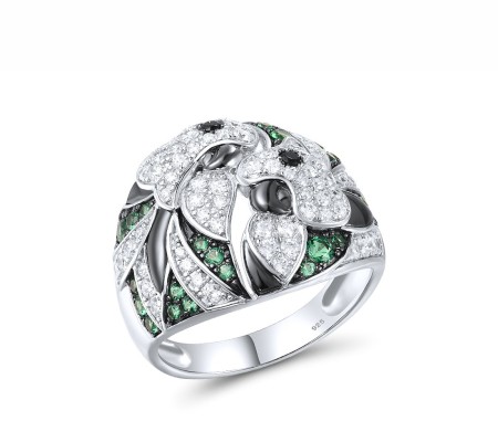 Sterling Silver w/ Black White Plating Ring Black spinel,Green Spinel,White Cubic Zirconia (R317323BGSZSK925) - US 10