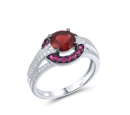Sterling Silver w/ Black White Plating Ring Created Ruby,Garnet Nano Spinel,White Cubic Zirconia (R317325CNWZSK925) - US 6