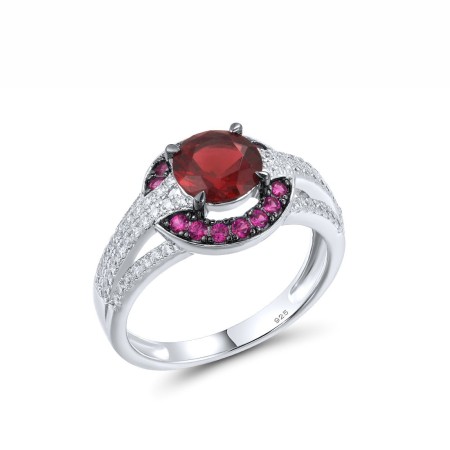 Sterling Silver w/ Black White Plating Ring Created Ruby,Garnet Nano Spinel,White Cubic Zirconia (R317325CNWZSK925) - US 6