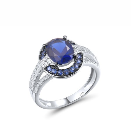 Sterling Silver w/ Black White Plating Ring Blue Nano Cubic Zirconia,White Cubic Zirconia (R317326BZZSK925) - US 6