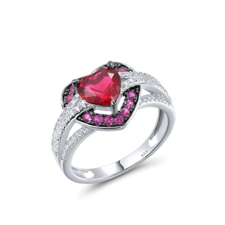 Sterling Silver w/ Black White Plating Ring Created Ruby,Red Nano Crystal,White Cubic Zirconia (R317327CRNZSK925) - US 6