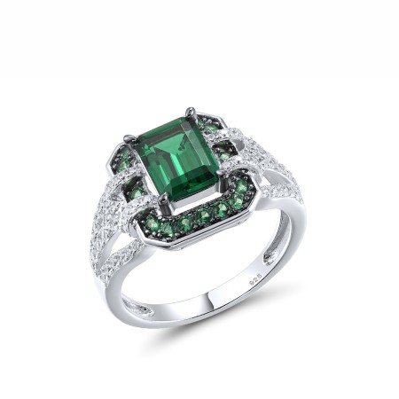 Sterling Silver w/ Black White Plating Ring Green Spinel,White Cubic Zirconia (R317329GSZSK925) - US 6