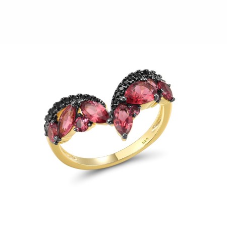 Sterling Silver w/ Yellow Black Plating Ring Black spinel,Garnet Nano Spinel (R317356BNNSC925) - US 9