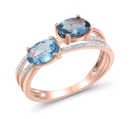 14KRW Ring Blue Topaz (Swiss Blue),Diamond,London Blue Topaz (R317361BLL14KRW) - US 7