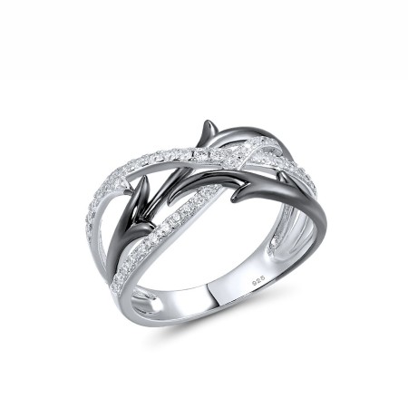 Sterling Silver w/ Black White Plating Ring White Cubic Zirconia (R317410WCZSK925) - US 6