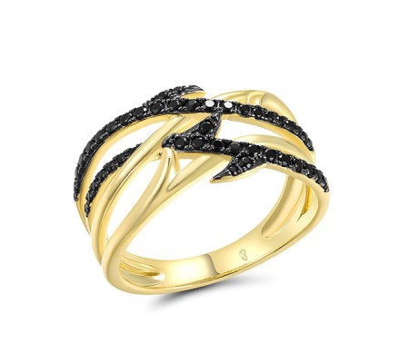 Sterling Silver w/ Yellow Black Plating Ring Black spinel (R317411BSNSC925) - US 6