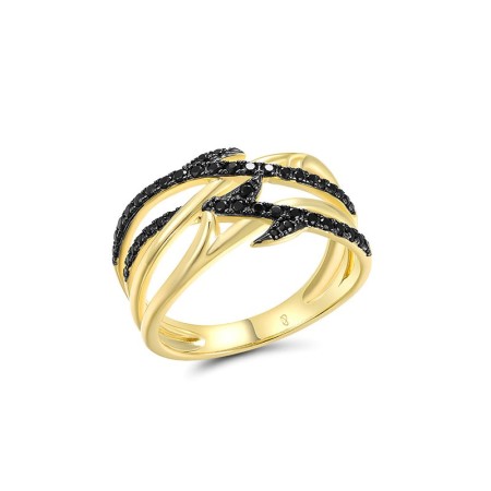 Sterling Silver w/ Yellow Black Plating Ring Black spinel (R317411BSNSC925) - US 6