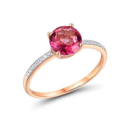 14KRW Ring Diamond,Pink Topaz (R317413PNT14KRW) - US 8