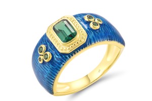 Sterling Silver w/ Ionic Yellow Plating Ring Enamel,Green Spinel (R317423ENASP925)