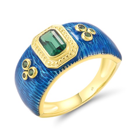 Sterling Silver w/ Ionic Yellow Plating Ring Enamel,Green Spinel (R317423ENASP925)