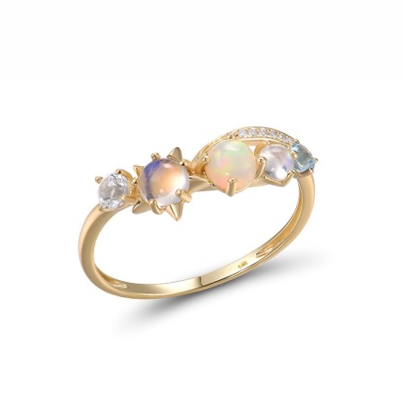 14KY Ring Blue Moonstone,Blue Topaz (Swiss Blue),Diamond,Opal,White Topaz (R317474BMOT14KY) - US 7