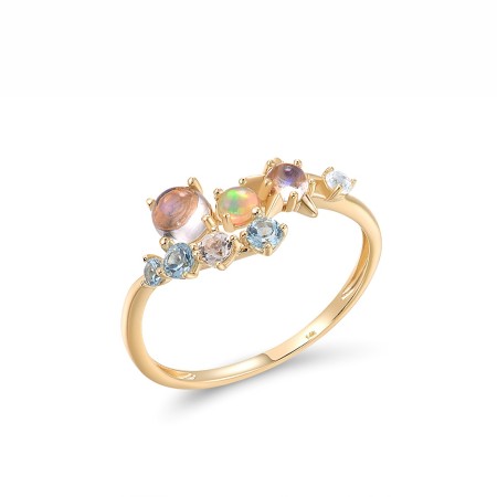 14KY Ring Blue Moonstone,Blue Topaz (Swiss Blue),Opal,White Topaz (R317477BMOT14KY) - US 6