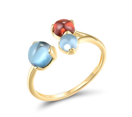 14KY Ring Blue Topaz (Swiss Blue),Garnet,London Blue Topaz (R317517BTGL14KY) - US 7.5