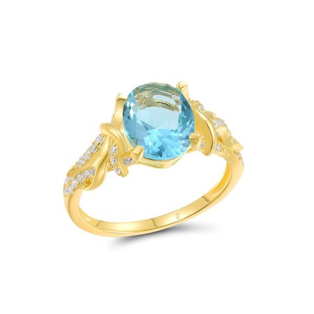 Sterling Silver w/ Yellow Plating Ring Blue Glass,White Cubic Zirconia (R317542BLGZSY925) - US 6