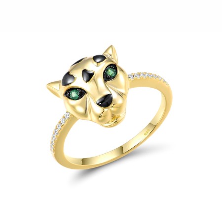 Sterling Silver w/ Yellow Black Plating Ring Green Spinel,White Cubic Zirconia (R317649GSZSC925) - US 7
