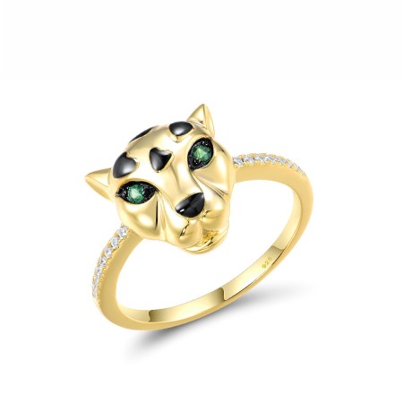 Sterling Silver w/ Yellow Black Plating Ring Green Spinel,White Cubic Zirconia (R317649GSZSC925) - US 7