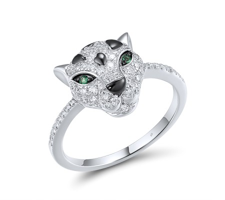 Sterling Silver w/ Black White Plating Ring Green Spinel,White Cubic Zirconia (R317650GSZSK925) - US 6