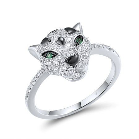 Sterling Silver w/ Black White Plating Ring Green Spinel,White Cubic Zirconia (R317650GSZSK925) - US 6