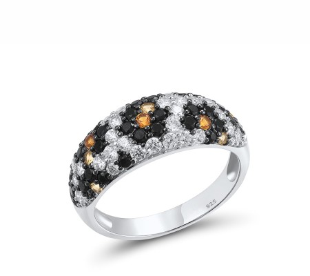 Sterling Silver w/ Black White Plating Ring Black spinel,White Cubic Zirconia,Yellow Nano Crystal (R317845YBNZSK925) - US 7