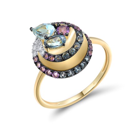 14KYWB Ring Amethyst,Blue Topaz (Swiss Blue),Diamond,London Blue Topaz (R317870ABLD14KYWB)