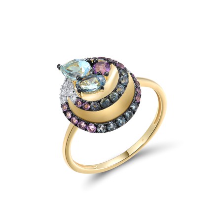 14KYWB Ring Amethyst,Blue Topaz (Swiss Blue),Diamond,London Blue Topaz (R317870ABLD14KYWB)