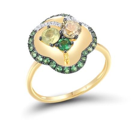 14KYWB Ring Diamond,Green Garnet,Lemon Quartz,Peridot (R317871GLQP14KYWB)