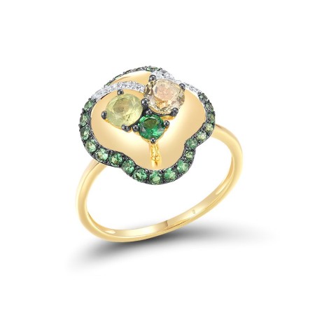 14KYWB Ring Diamond,Green Garnet,Lemon Quartz,Peridot (R317871GLQP14KYWB)