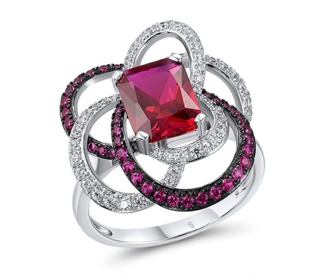 Sterling Silver w/ Black White Plating Ring Created Ruby,White Cubic Zirconia (R317877CRZSK925) - US 6