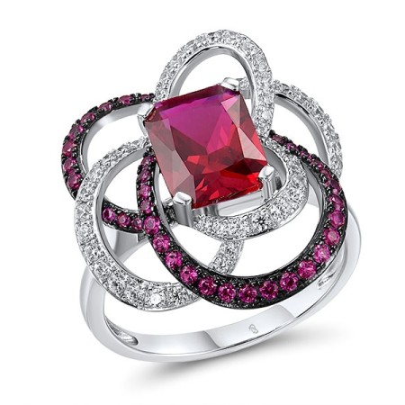 Sterling Silver w/ Black White Plating Ring Created Ruby,White Cubic Zirconia (R317877CRZSK925) - US 6