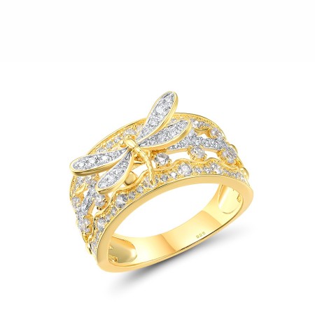 Sterling Silver w/ Ionic Yellow Plating Ring White Cubic Zirconia (R317900WCZSP925) - US 6