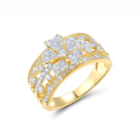 Sterling Silver w/ Ionic Yellow Plating Ring White Cubic Zirconia (R317901WCZSP925) - US 6