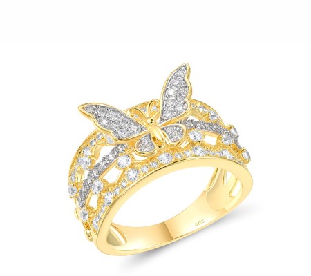 Sterling Silver w/ Ionic Yellow Plating Ring White Cubic Zirconia (R317902WCZSP925) - US 6