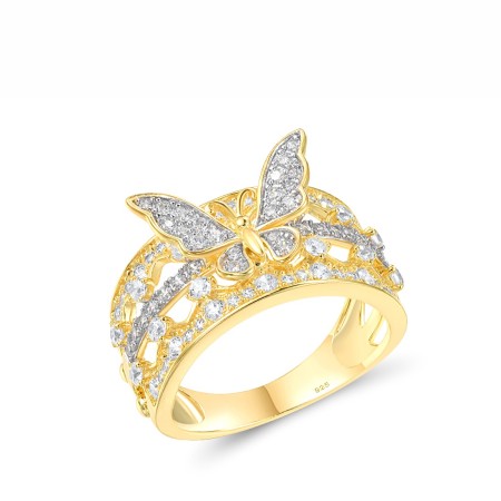 Sterling Silver w/ Ionic Yellow Plating Ring White Cubic Zirconia (R317902WCZSP925) - US 6