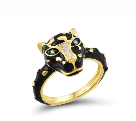 Sterling Silver w/ Yellow Black Plating Ring Enamel,Green Spinel,White Cubic Zirconia (R317922ENASC925) - US 6