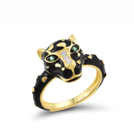 Sterling Silver w/ Yellow Black Plating Ring Enamel,Green Spinel,White Cubic Zirconia (R317922ENASC925) - US 6