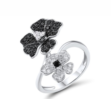 Sterling Silver w/ Black White Plating Ring Black spinel,White Cubic Zirconia (R318058BSNZSK925) - US 8