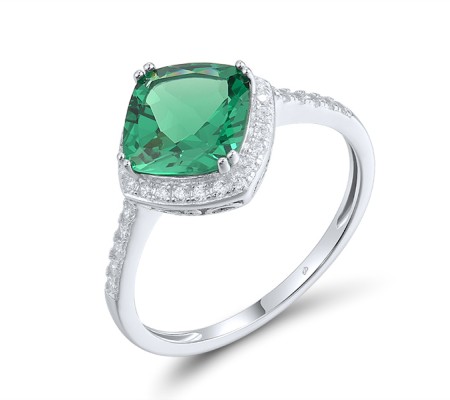 Sterling Silver Ring Green Spinel,White Cubic Zirconia (R318065GSZSL925) - US 6