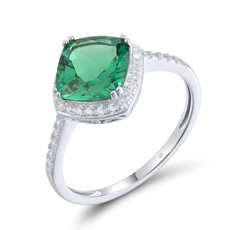 Sterling Silver Ring Green Spinel,White Cubic Zirconia (R318065GSZSL925) - US 6