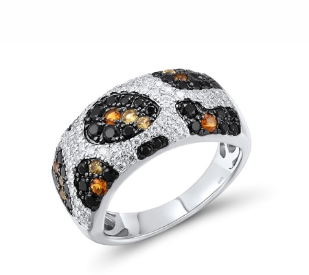 Sterling Silver w/ Black White Plating Ring Black spinel,White Cubic Zirconia,Yellow Nano Crystal (R318087YBNZSK925) - US 6