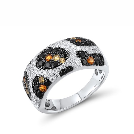 Sterling Silver w/ Black White Plating Ring Black spinel,White Cubic Zirconia,Yellow Nano Crystal (R318087YBNZSK925) - US 6