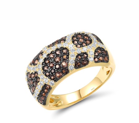 Sterling Silver w/ Yellow Black Plating Ring Nano Brown Spinel,White Cubic Zirconia (R318088NBZSC925) - US 6