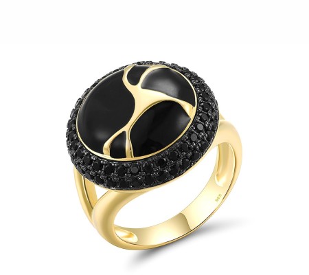 Sterling Silver w/ Yellow Black Plating Ring Black spinel,Enamel (R318089ENASC925) - US 6