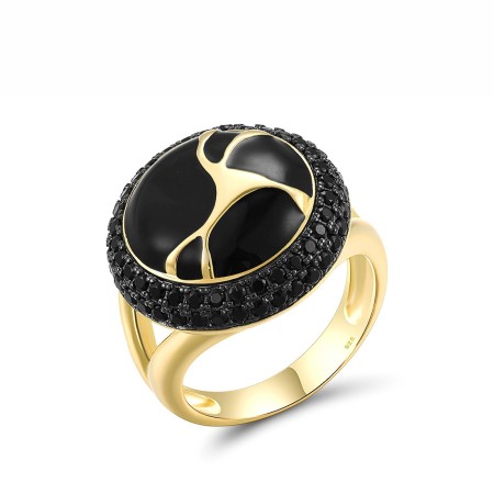 Sterling Silver w/ Yellow Black Plating Ring Black spinel,Enamel (R318089ENASC925) - US 6