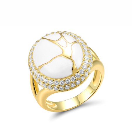 Sterling Silver w/ Yellow Plating Ring Enamel,White Cubic Zirconia (R318090ENASY925) - US 6