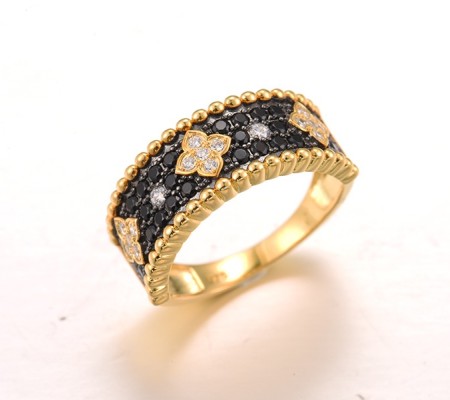 Sterling Silver w/ Yellow Black Plating Ring Black spinel,White Cubic Zirconia (R318106BSNZSC925) - US 6