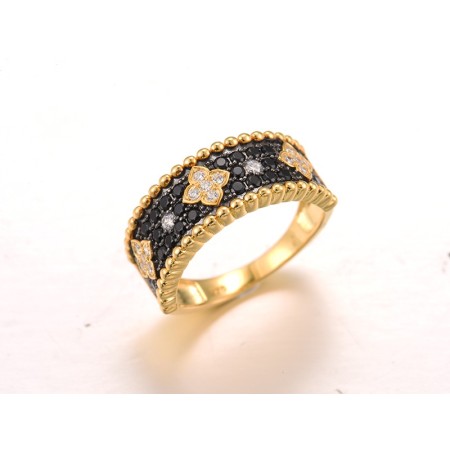 Sterling Silver w/ Yellow Black Plating Ring Black spinel,White Cubic Zirconia (R318106BSNZSC925) - US 6